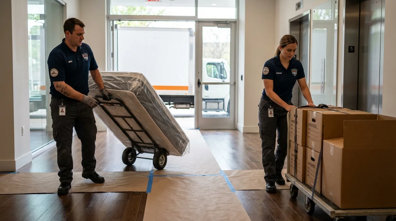 Professional apartment movers loading elevator in Verplanck, NY