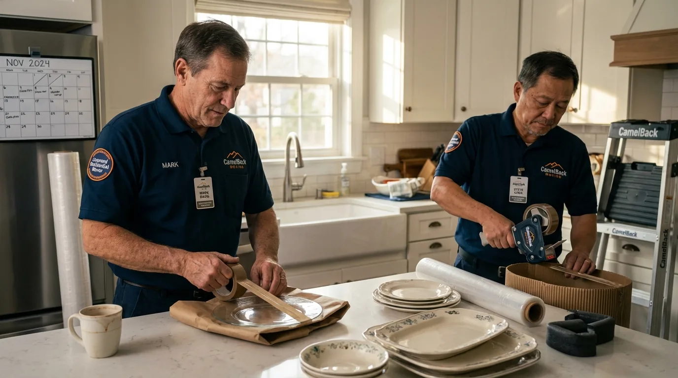 Professional crew packing kitchen dishware in Verplanck, NY